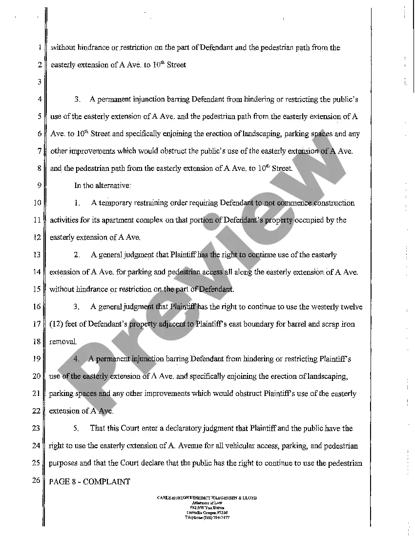 Get A01 Complaint for Public Prescriptive Easement and or Private Prescriptive Easement Preview A01 Complaint for Public Prescriptive Easement and or Private Prescriptive Easement