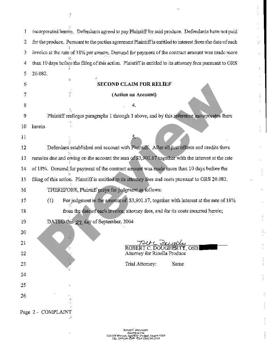 Get A01 Complaint for Action on Account and Breach of Contract Preview A01 Complaint for Action on Account and Breach of Contract