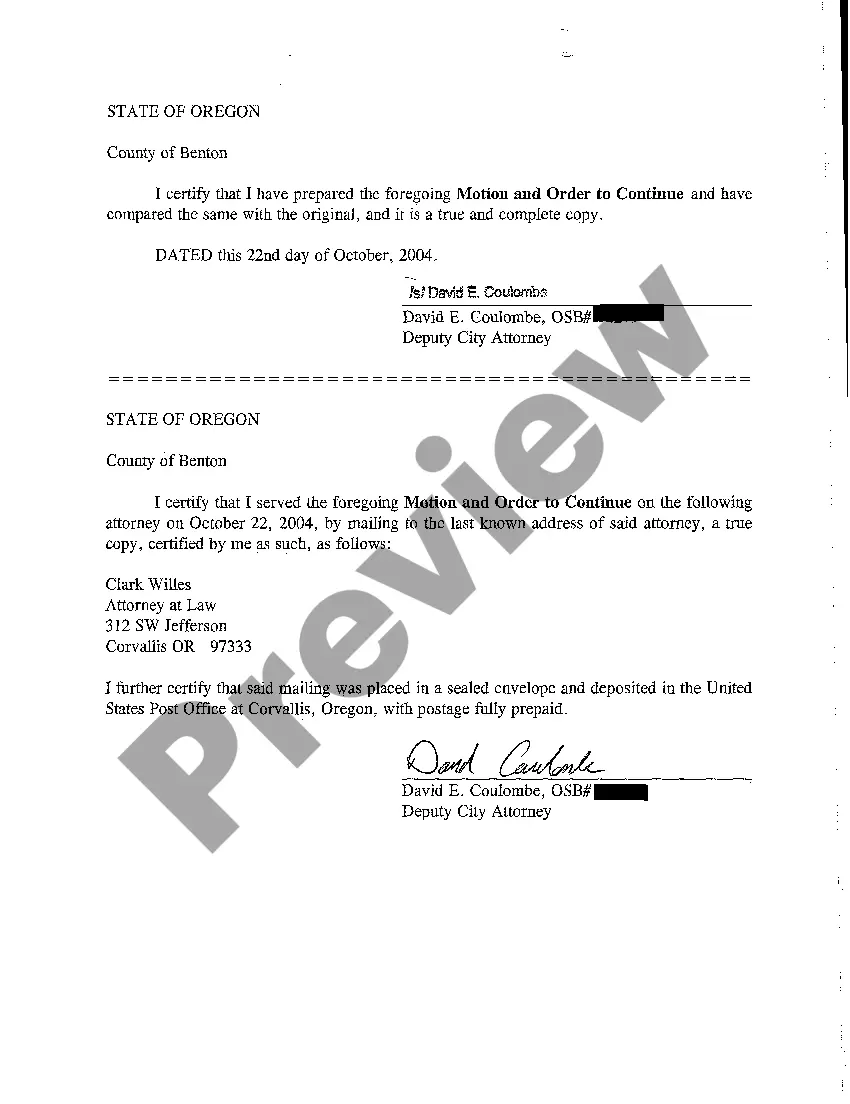 Preview A05 Motion and Order to Continue Trial