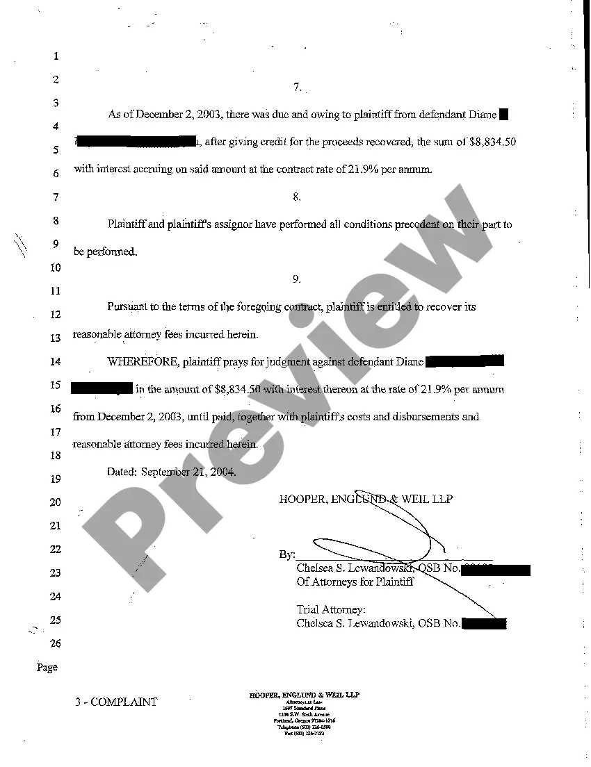 Preview A01 Complaint for Breach of Contract and Sale of Vehicle - More than $10,000