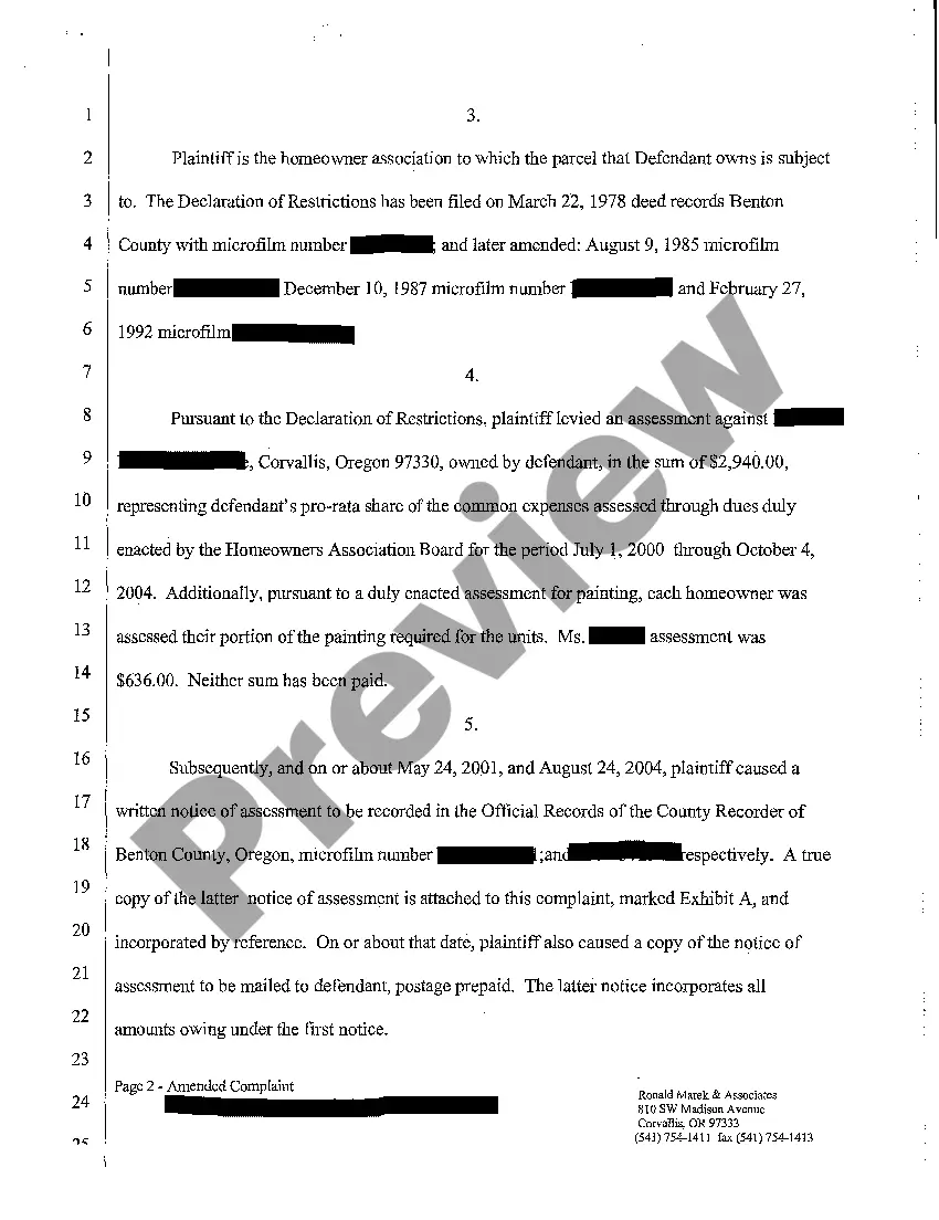 Preview A02 First Amended Complaint for Foreclosure of Security Interest