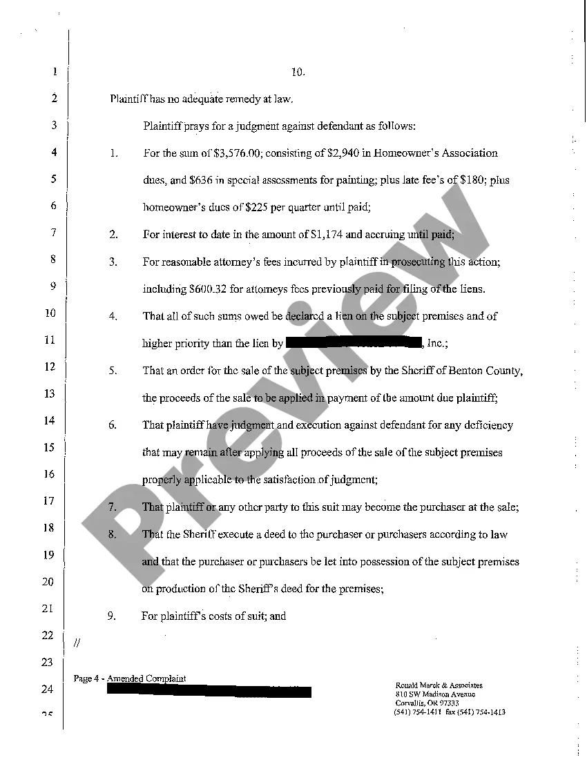 Preview A02 First Amended Complaint for Foreclosure of Security Interest