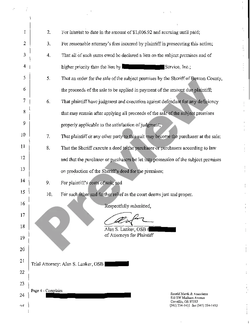 Get A01 Complaint for Foreclosure of Security Interest Preview A01 Complaint for Foreclosure of Security Interest