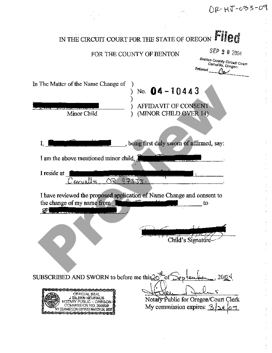 Oregon Affidavit Of Consent Us Legal Forms 0026