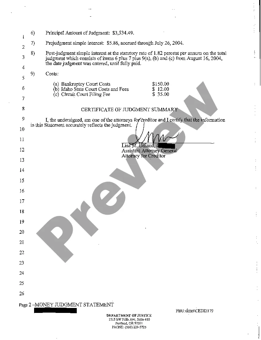 Preview A04 Money Judgment Statement
