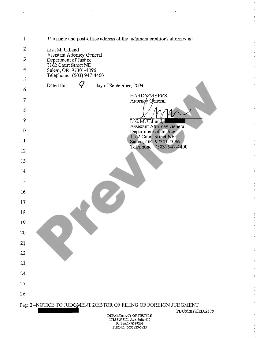 Preview A01 Notice of Judgment Debtor of Filing of Foreign Judgment
