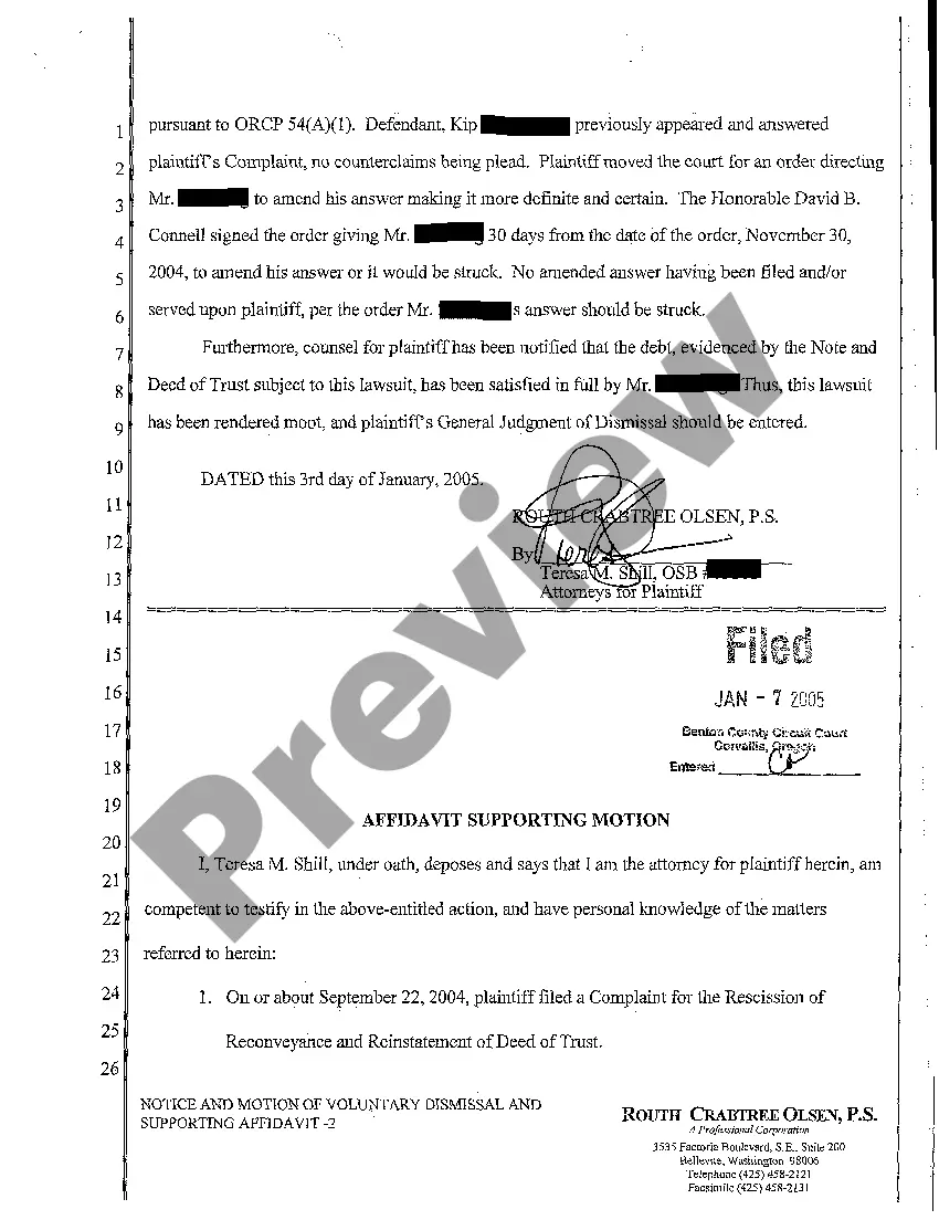 Get A05 Notice and Motion of Voluntary Dismissal and Supporting Affidavit Preview A05 Notice and Motion of Voluntary Dismissal and Supporting Affidavit