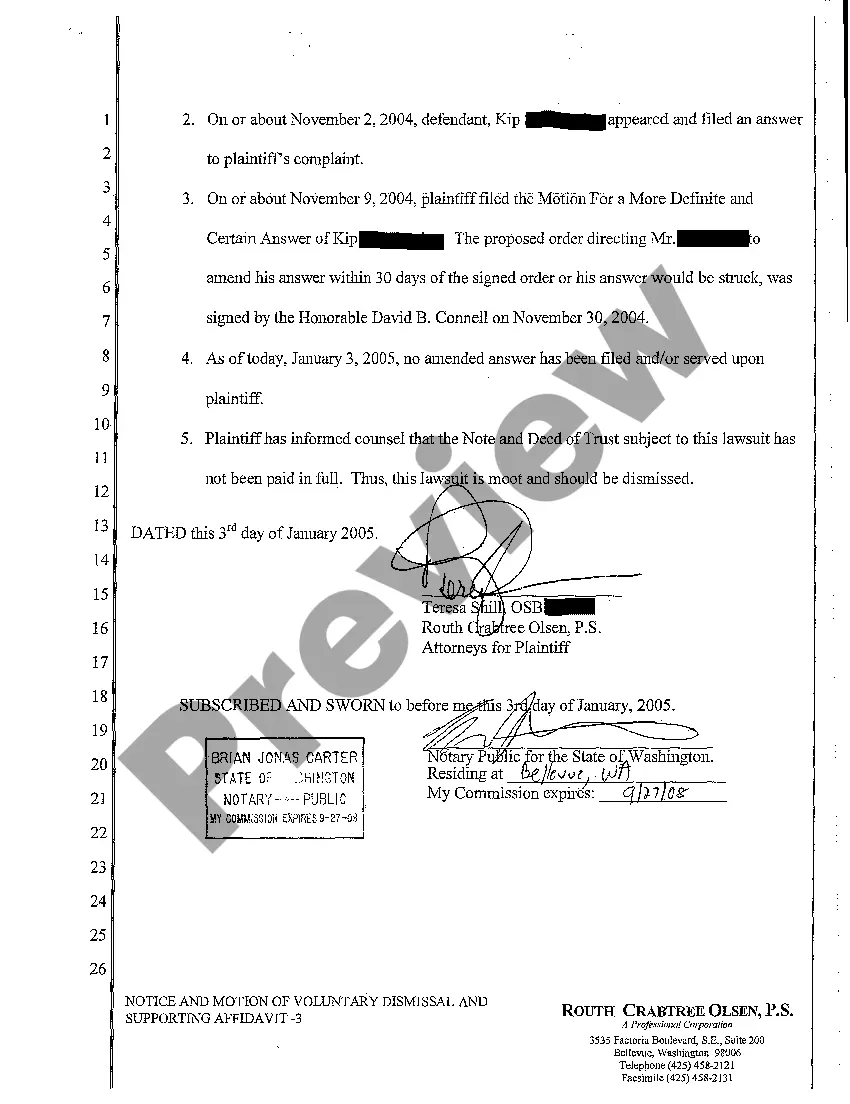 Get A05 Notice and Motion of Voluntary Dismissal and Supporting Affidavit Preview A05 Notice and Motion of Voluntary Dismissal and Supporting Affidavit