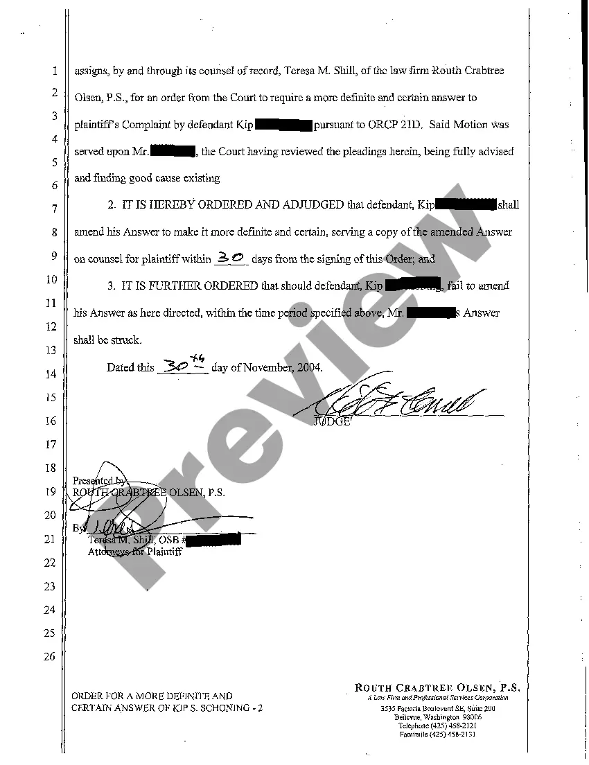 Get A04 Order for a More Definite and Certain Answer from Defendant Preview A04 Order for a More Definite and Certain Answer from Defendant