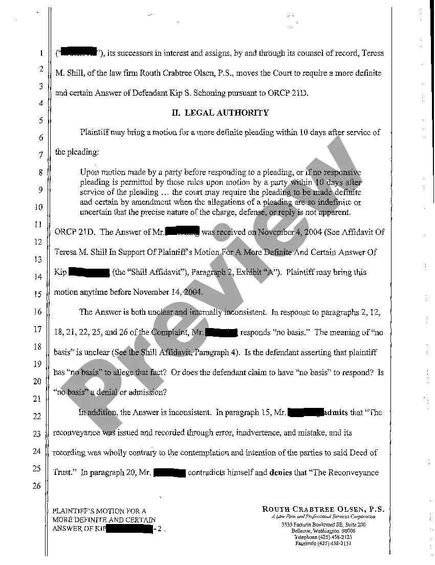 Preview A03 Plaintiff's Motion for a More Definite and Certain Answer