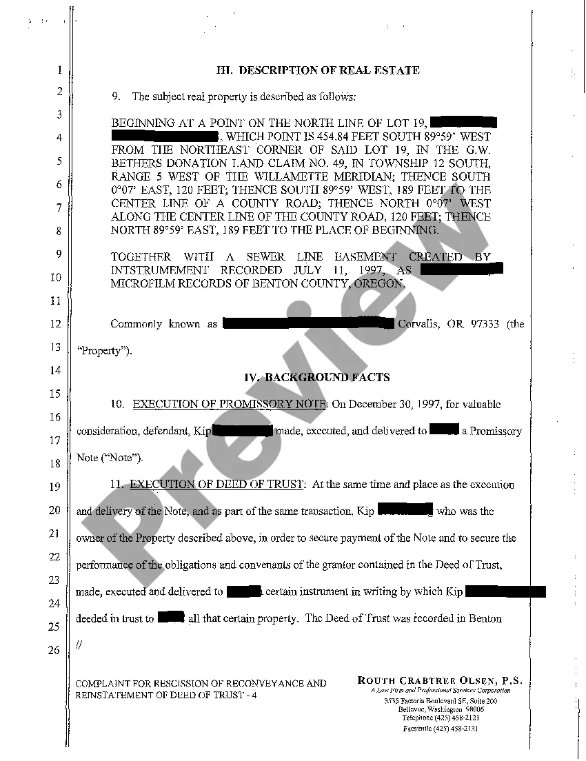 Preview A01 Complaint for Rescission of Reconveyance and Reinstatement of Deed of Trust Declaratory Relief