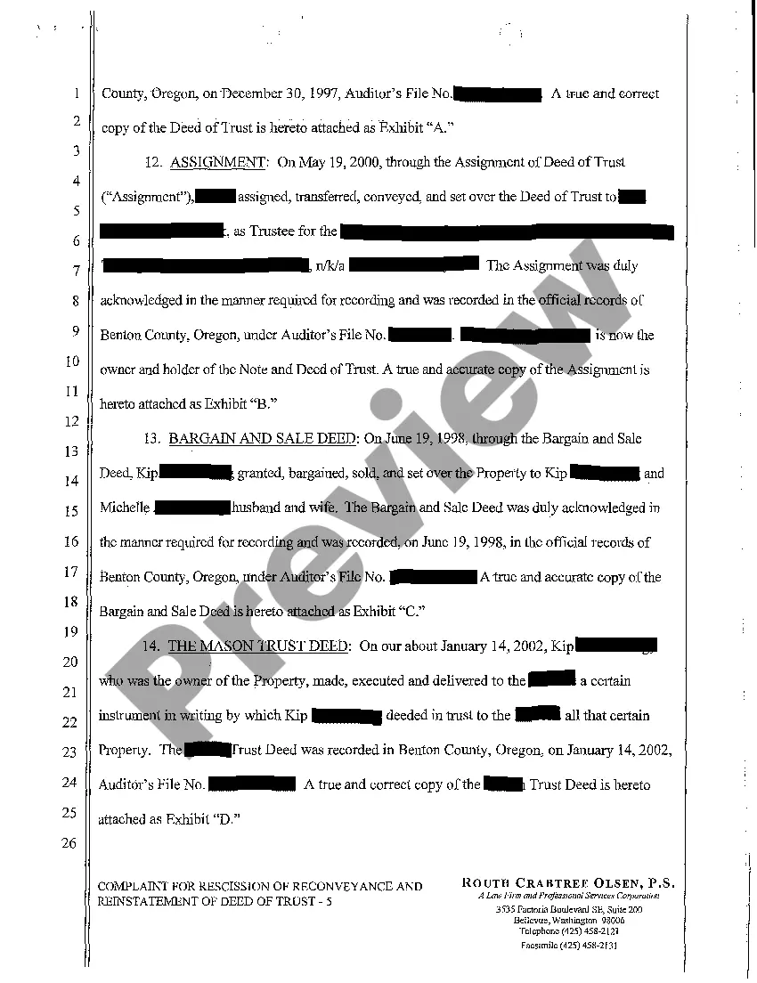 Preview A01 Complaint for Rescission of Reconveyance and Reinstatement of Deed of Trust Declaratory Relief