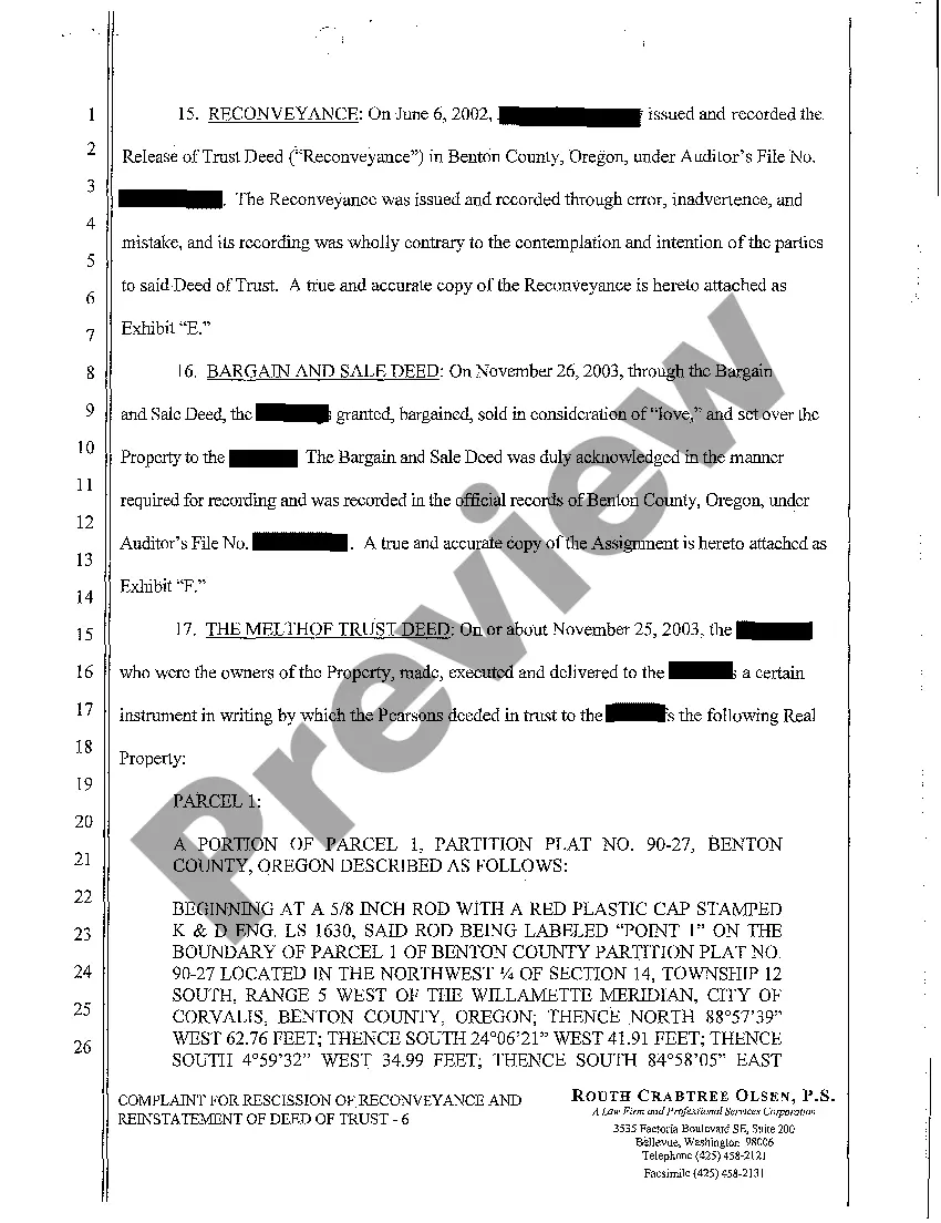 Preview A01 Complaint for Rescission of Reconveyance and Reinstatement of Deed of Trust Declaratory Relief