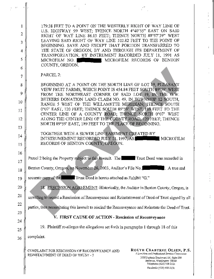 Preview A01 Complaint for Rescission of Reconveyance and Reinstatement of Deed of Trust Declaratory Relief