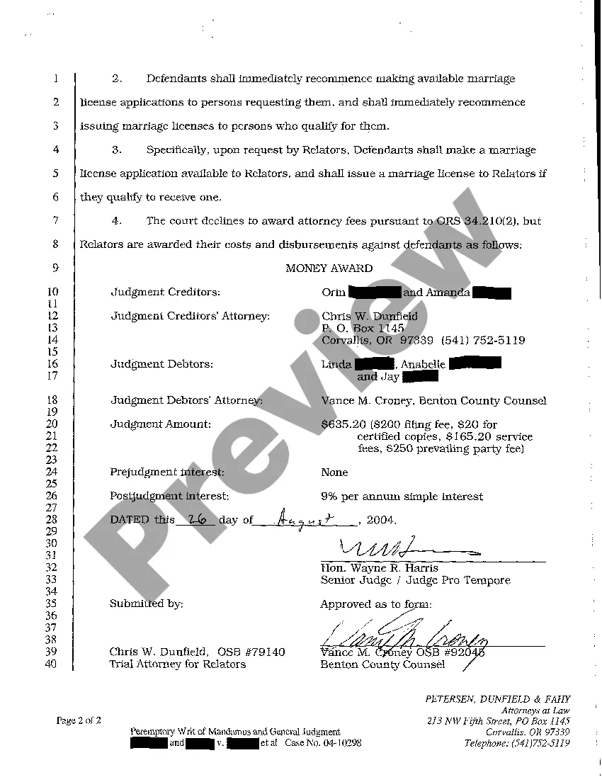 Preview A36 Peremptory Writ of Mandamus and General Judgment