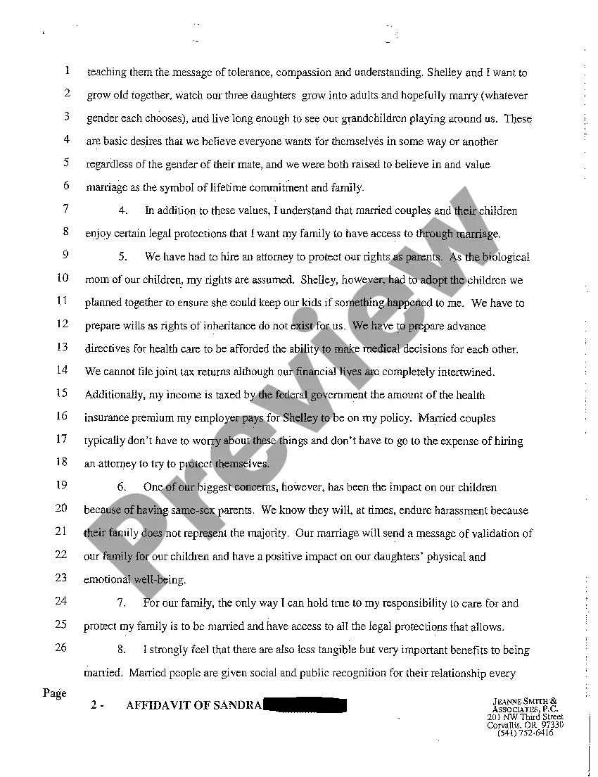 Preview A15 Affidavit of Homosexual Female in Support of Oregon Issuing Marriage Licenses