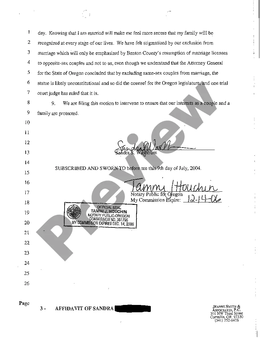 Preview A15 Affidavit of Homosexual Female in Support of Oregon Issuing Marriage Licenses