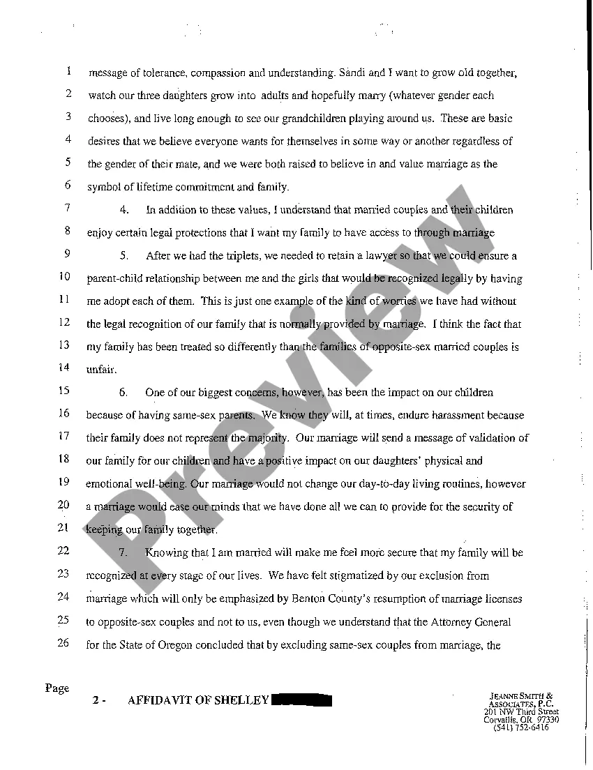 Get A14 Affidavit of Homosexual Female in Support of Oregon Issuing Marriage Licenses Preview A14 Affidavit of Homosexual Female in Support of Oregon Issuing Marriage Licenses