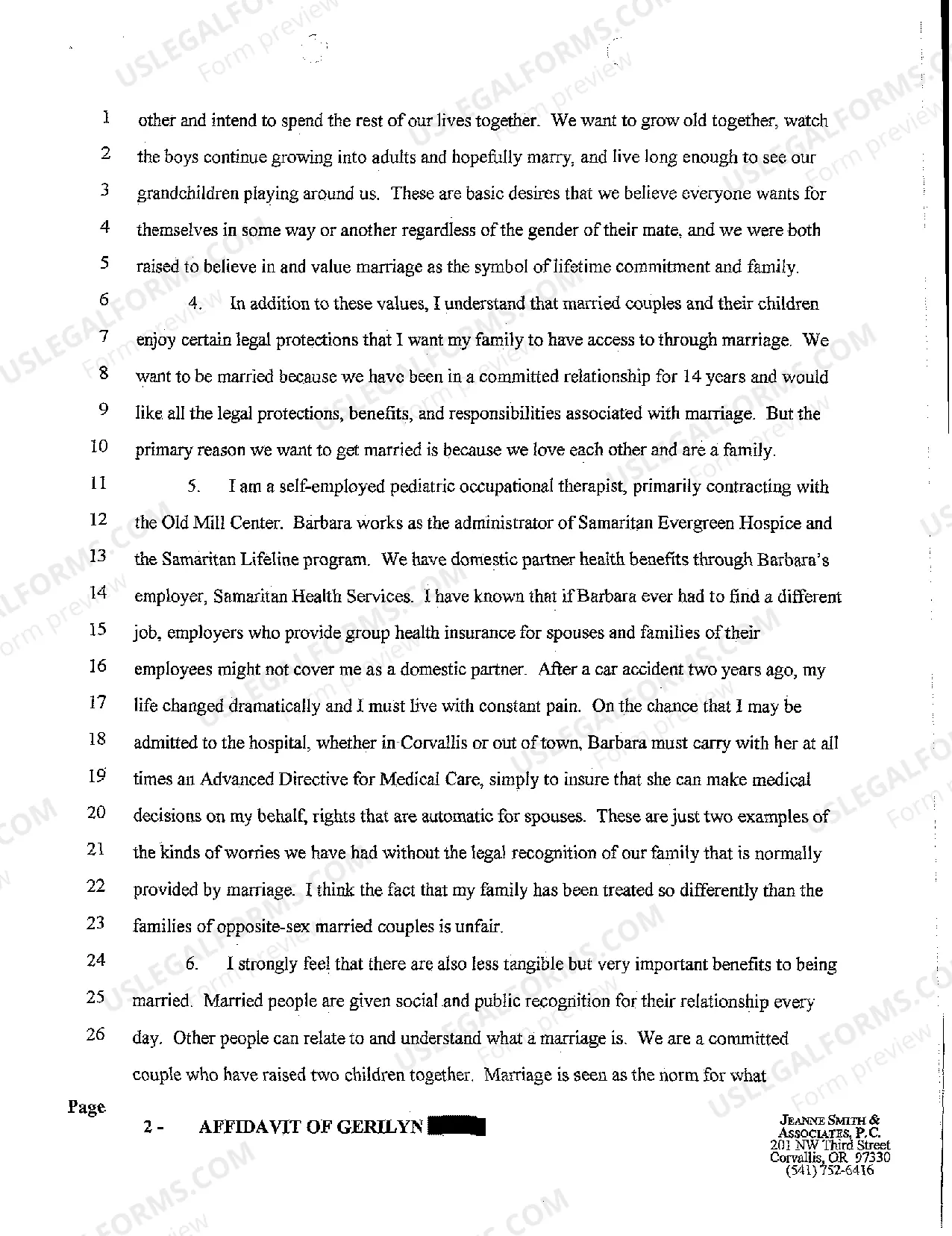 Preview A13 Affidavit of Homosexual Female in Support of Oregon Issuing Marriage Licenses