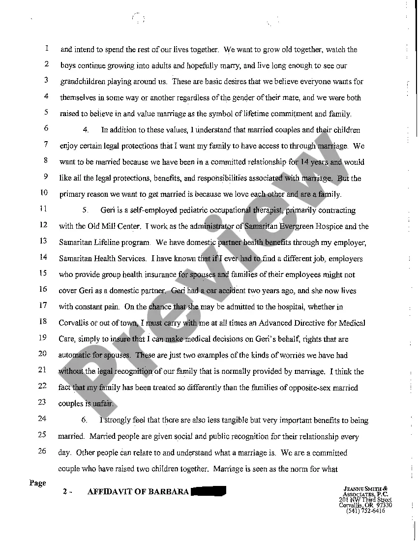 Get A12 Affidavit of Homosexual Female in Support of Oregon Issuing Marriage Licenses Preview A12 Affidavit of Homosexual Female in Support of Oregon Issuing Marriage Licenses