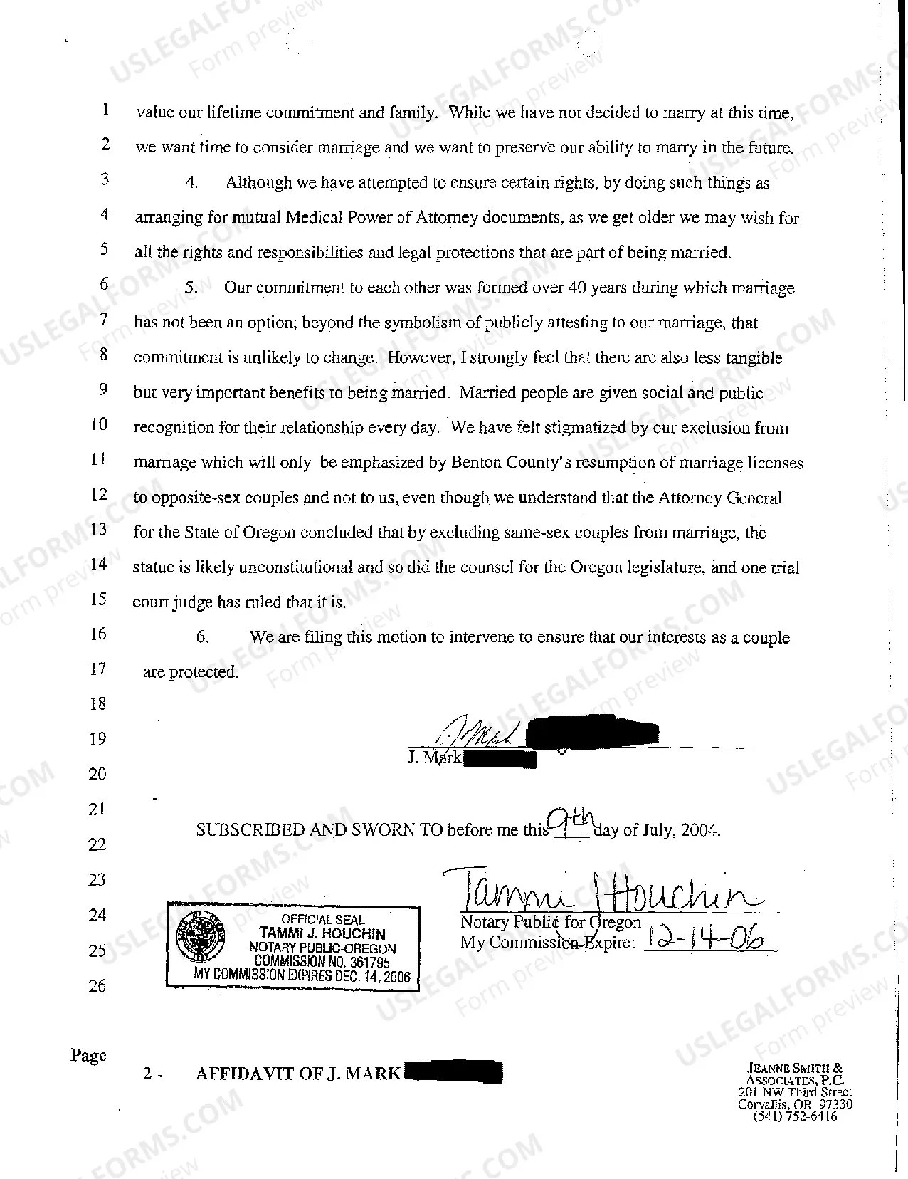 Preview A11 Affidavit of Homosexual Male in Support of Oregon Issuing Marriage Licenses