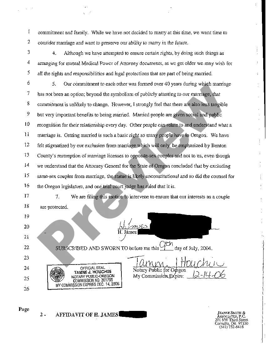 Preview A10 Affidavit of Homosexual Male in Support of Oregon Issuing Marriage Licenses