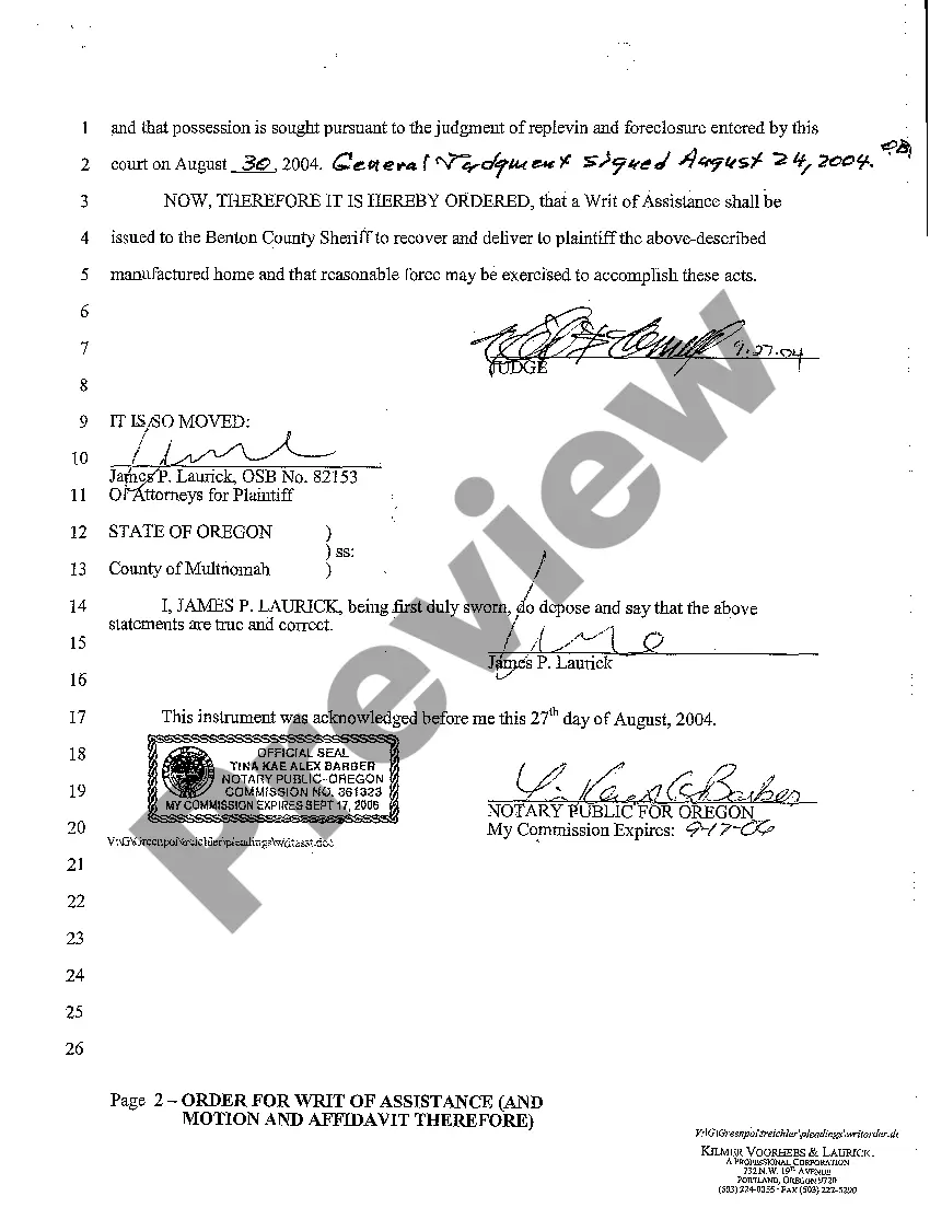 Get A03 Order for Writ of Assistance Preview A03 Order for Writ of Assistance