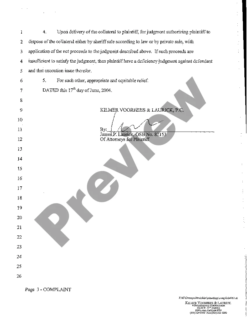 Preview A01 Complaint for Breach of Contract, Foreclosure, and Replevin