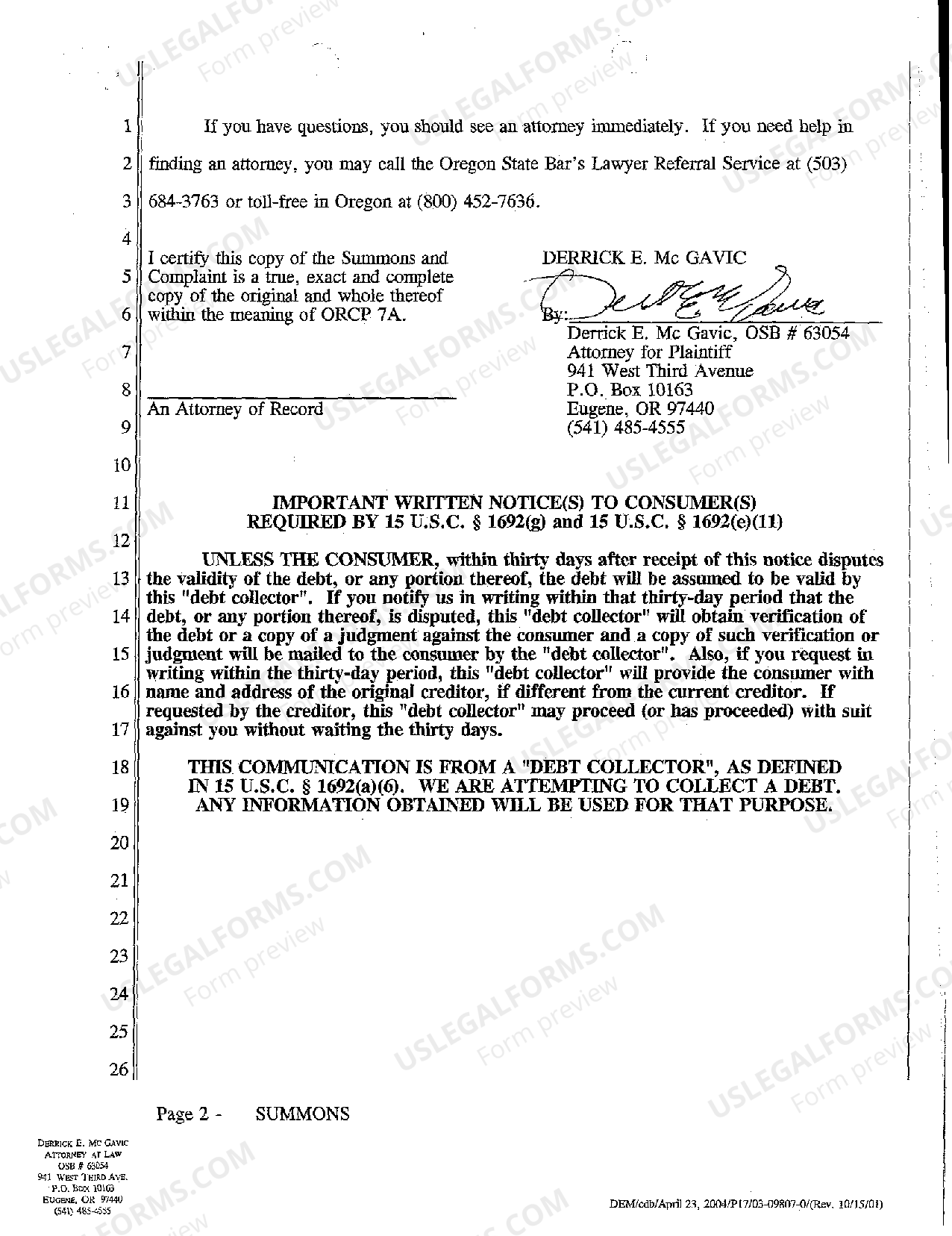 Portland Oregon Summons - Circuit Court Of The State Of Oregon Letter ...