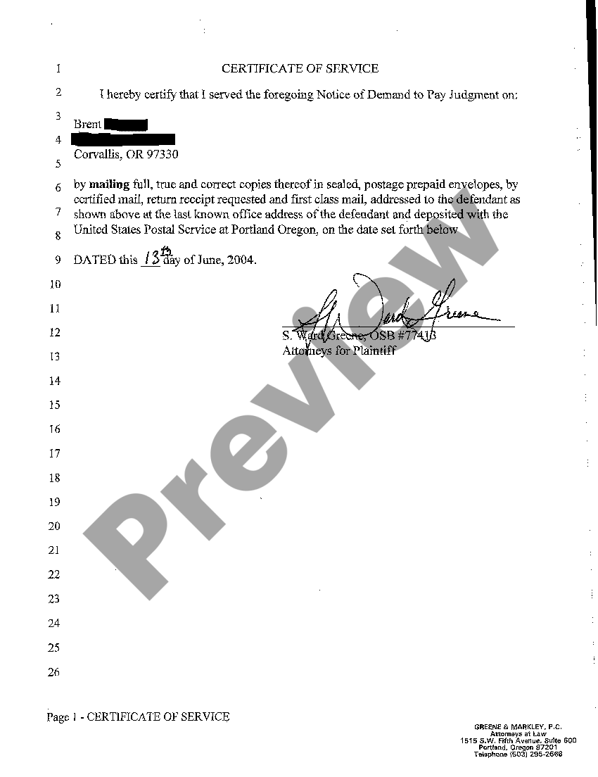 Oregon Notice of Demand to Pay Judgment Demand Letter Oregon US