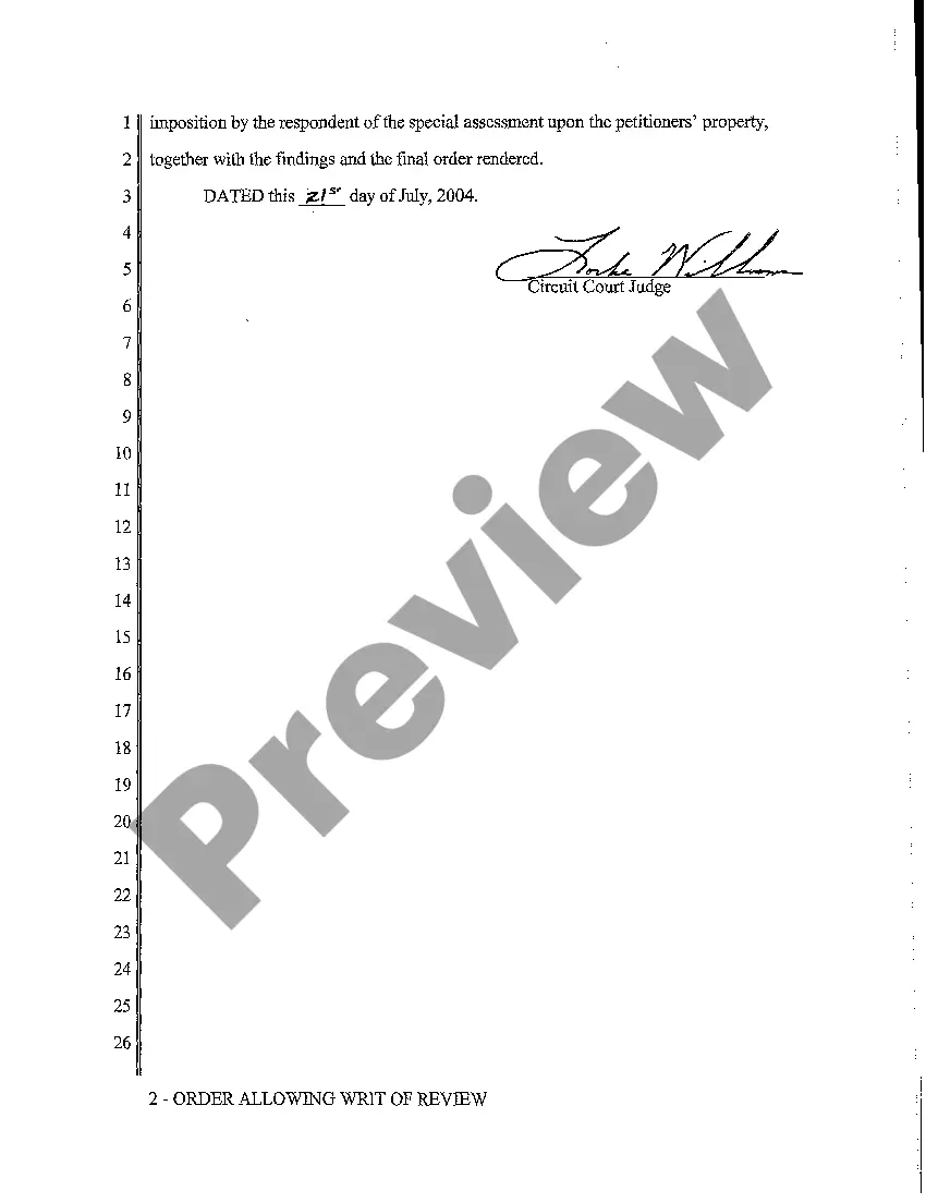 Get A05 Order Allowing Writ of Review Preview A05 Order Allowing Writ of Review