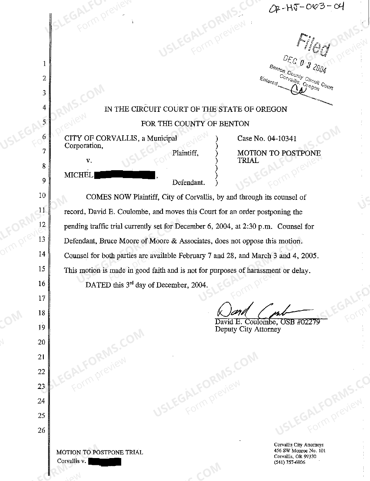 Oregon Motion to Postpone Trial US Legal Forms