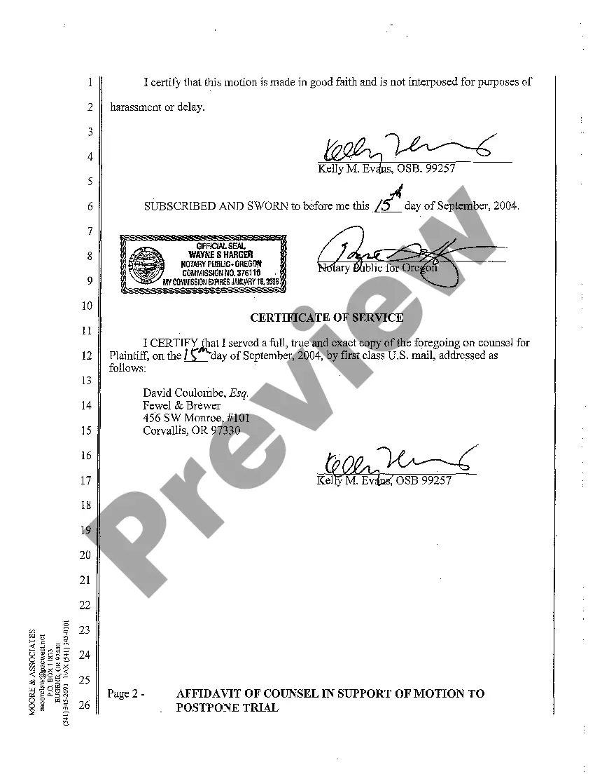 Preview A07 Affidavit of Counsel in Support of Motion to Postpone Trial