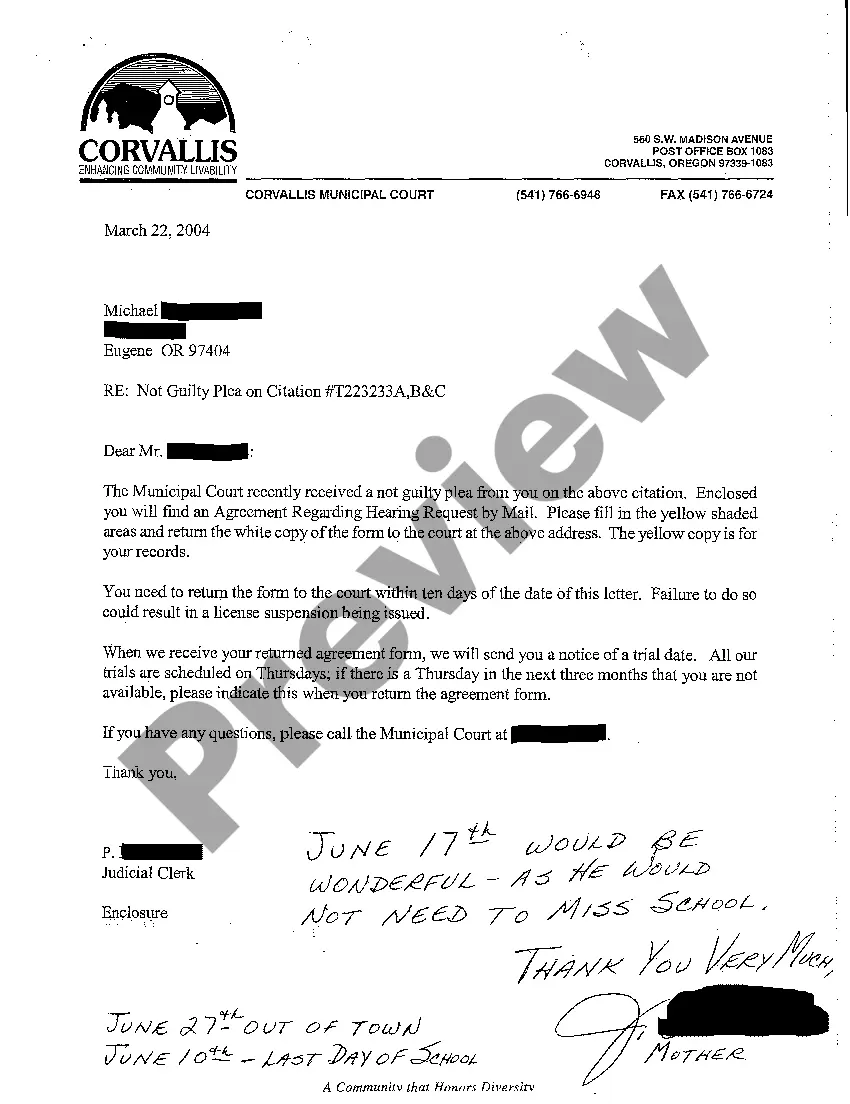 Preview A09 Agreement Regarding Hearing Request by Mail