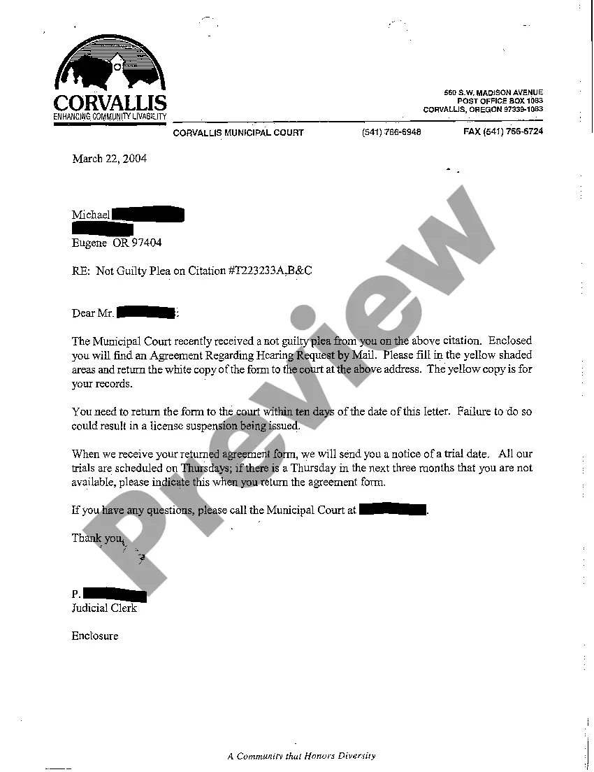 Preview A09 Agreement Regarding Hearing Request by Mail