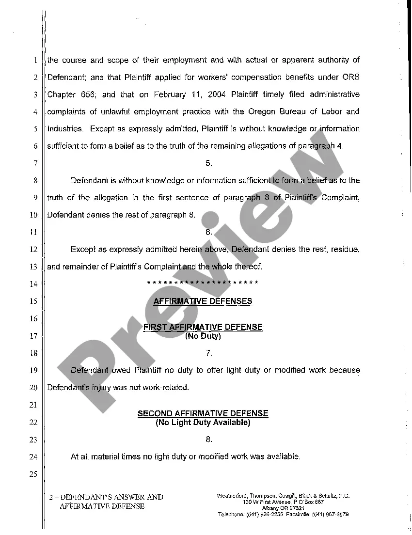 Get A04 Defendant's Answer and Affirmative Defense Preview A04 Defendant's Answer and Affirmative Defense