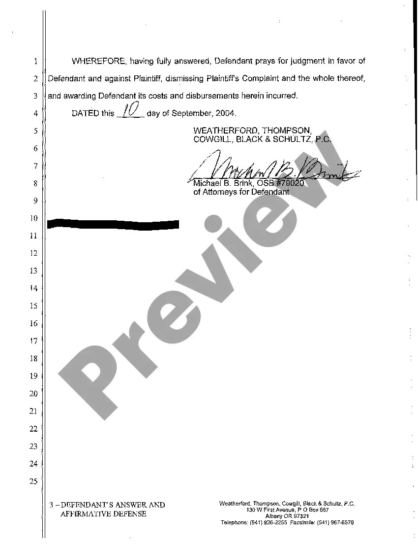Get A04 Defendant's Answer and Affirmative Defense Preview A04 Defendant's Answer and Affirmative Defense