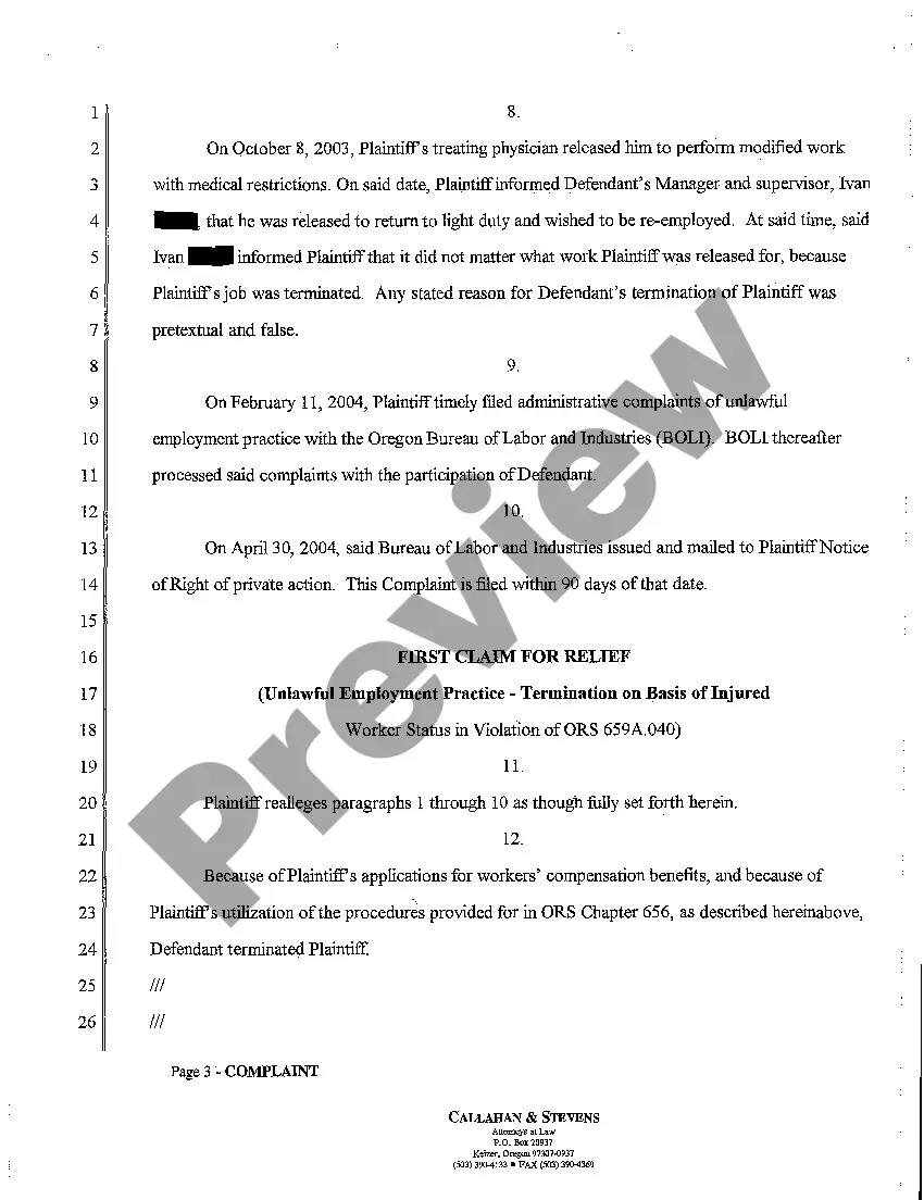 Get A01 Complaint for Employment Discrimination and Wrongful Termination Preview A01 Complaint for Employment Discrimination and Wrongful Termination