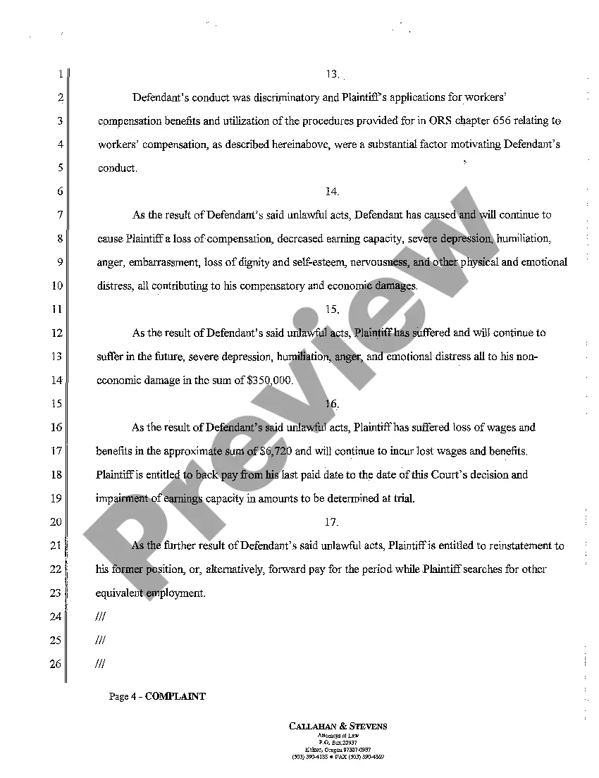 Get A01 Complaint for Employment Discrimination and Wrongful Termination Preview A01 Complaint for Employment Discrimination and Wrongful Termination