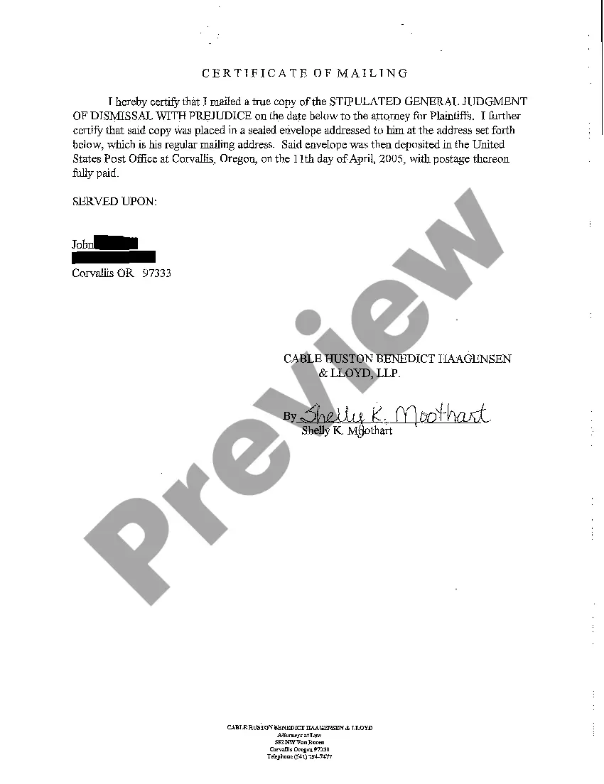 Preview A12 Stipulated General Judgment of Dismissal With Prejudice