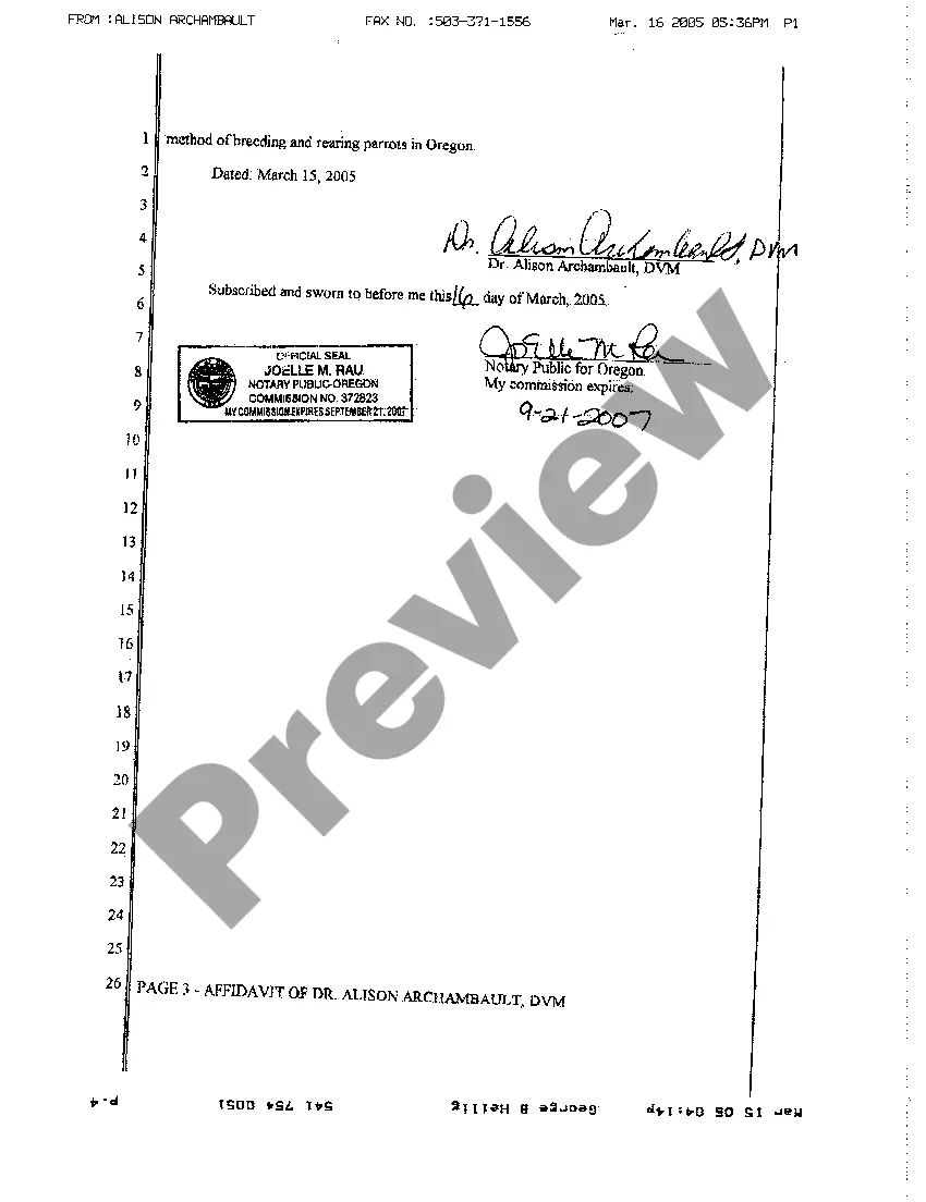 Preview A11 Affidavit of Veterinarian that Defendants Operate Their Bird Farm in Acceptable Fashion