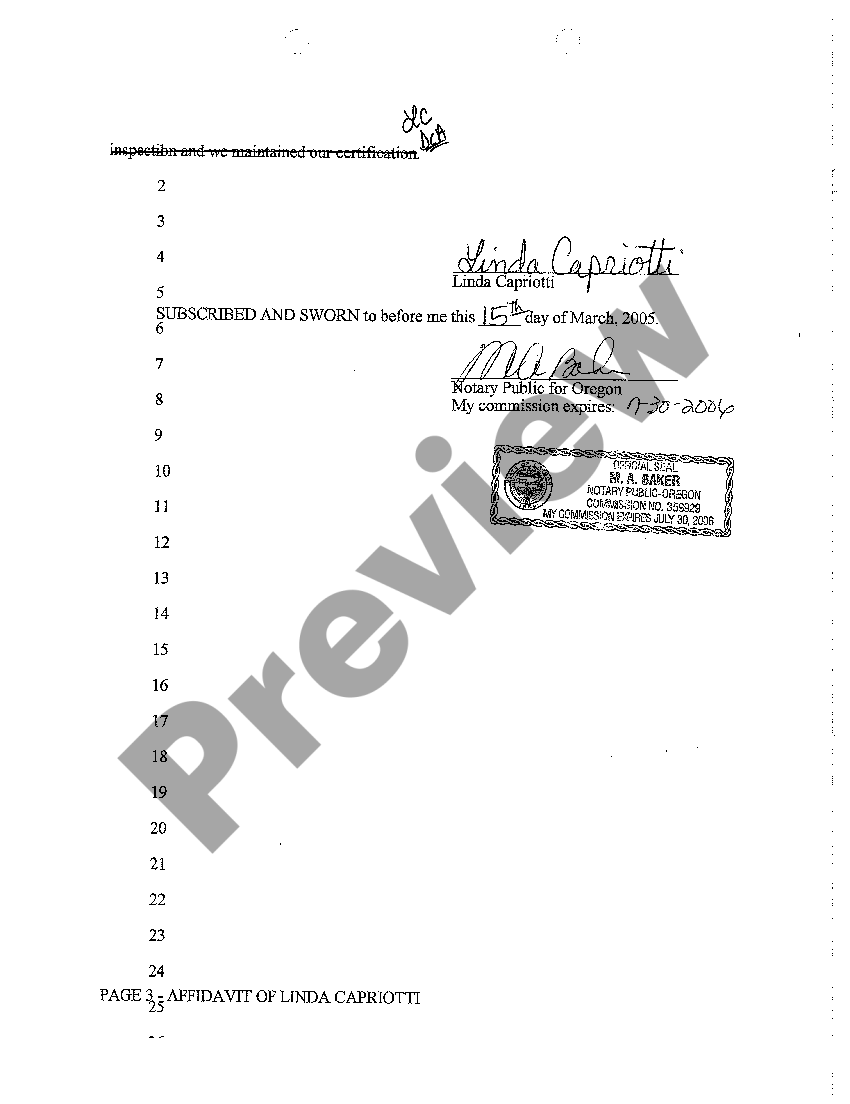 Oregon Affidavit of Defendant in Support of Defendant's Motion for Summary Judgment US Legal Forms