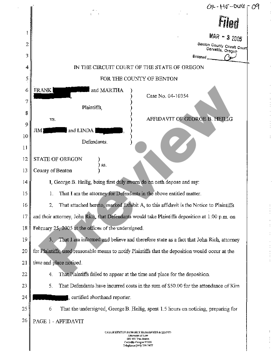 Oregon Affidavit of Defendants' Attorney That Plaintiffs Used ...