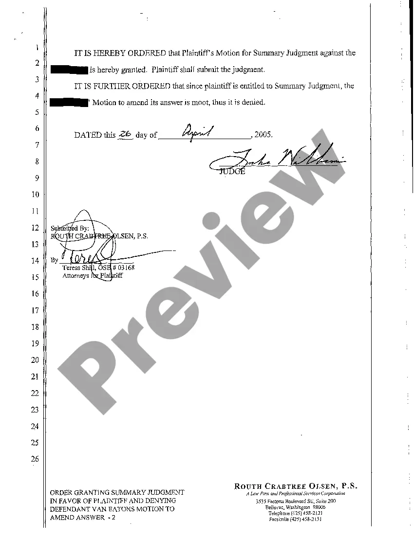 Get A21 Order Granting Summary Judgment in Favor of Plaintiff and Denying Defendant's Motion to Amend Answer Preview A21 Order Granting Summary Judgment in Favor of Plaintiff and Denying Defendant's Motion to Amend Answer