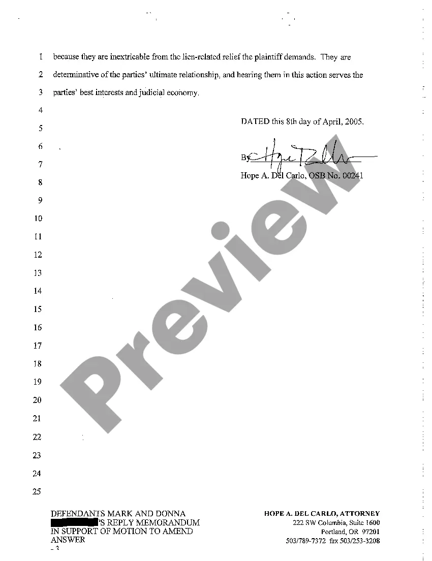 Preview A20 Defendant's Reply Memorandum in Support of Motion to Amend Answer