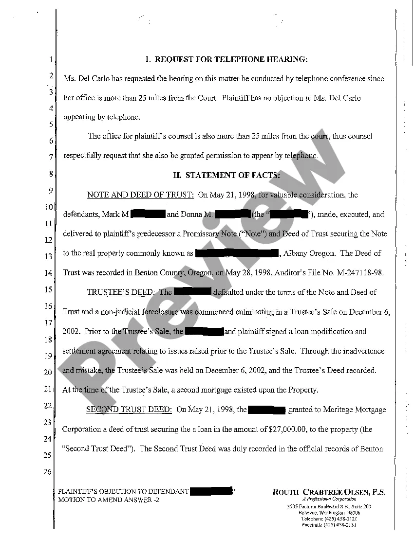 Get A19 Plaintiff's Objection to Defendant's Motion to Amend Answer Preview A19 Plaintiff's Objection to Defendant's Motion to Amend Answer