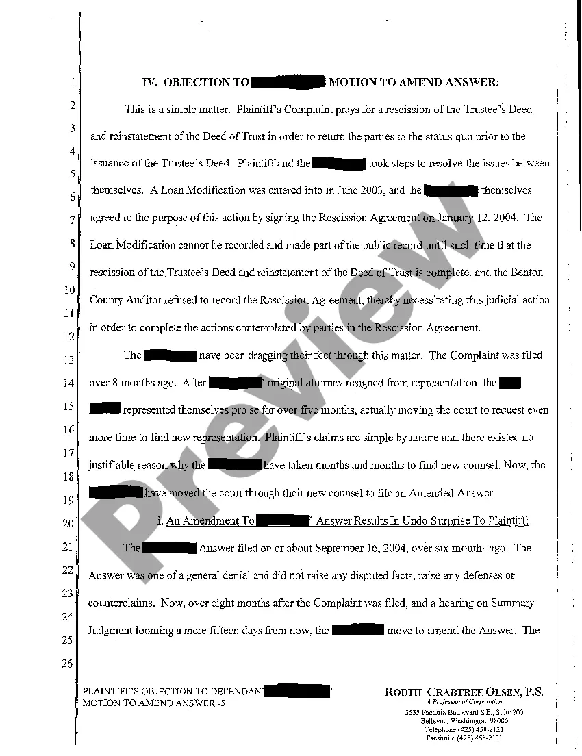 Get A19 Plaintiff's Objection to Defendant's Motion to Amend Answer Preview A19 Plaintiff's Objection to Defendant's Motion to Amend Answer