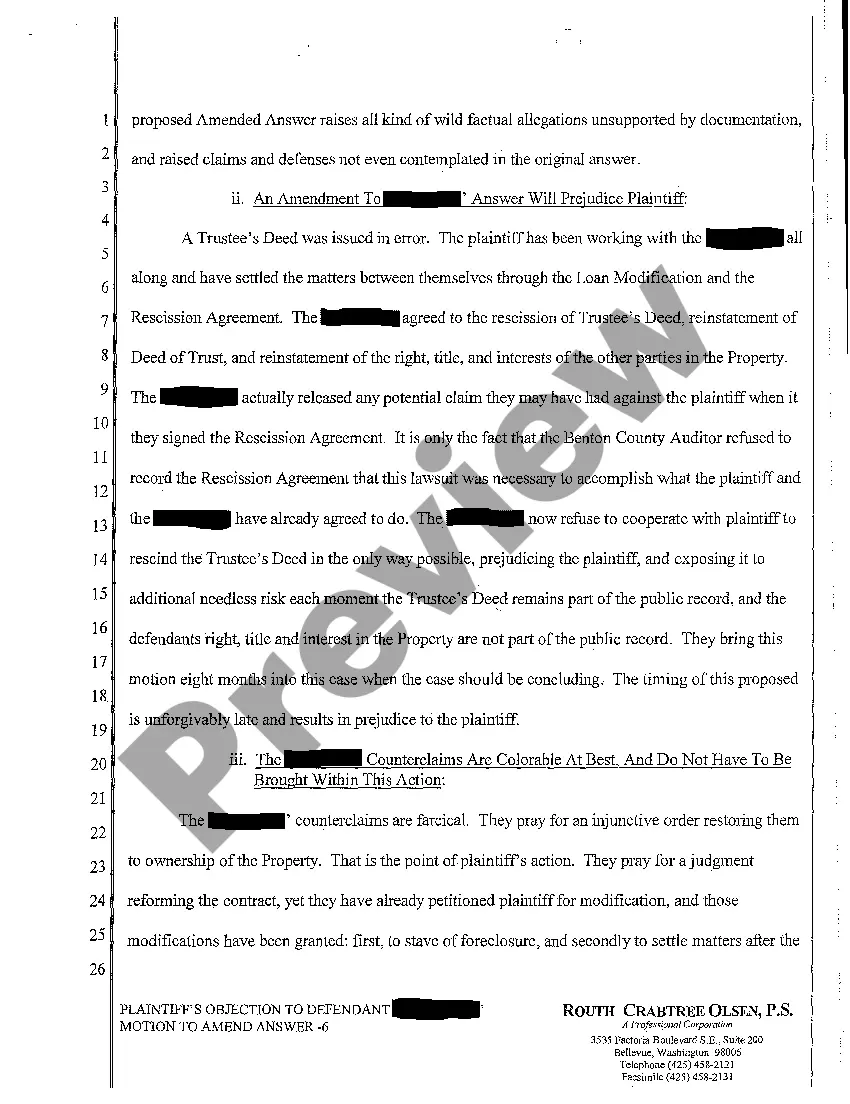 Get A19 Plaintiff's Objection to Defendant's Motion to Amend Answer Preview A19 Plaintiff's Objection to Defendant's Motion to Amend Answer
