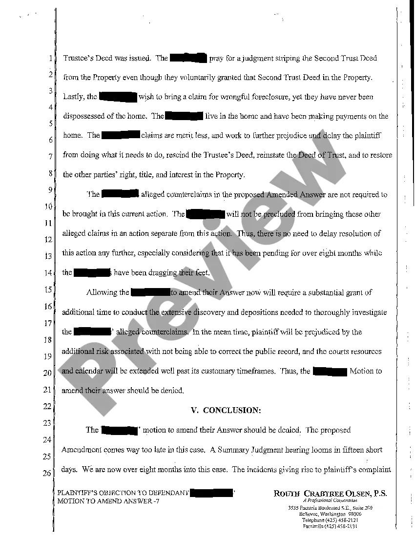 Get A19 Plaintiff's Objection to Defendant's Motion to Amend Answer Preview A19 Plaintiff's Objection to Defendant's Motion to Amend Answer