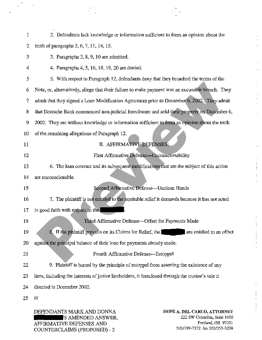 Preview A17 Defendant's Amended Answer, Affirmative Defenses and Counterclaims Proposed